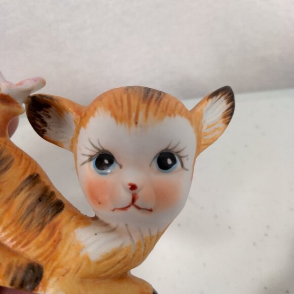 Vintage Deer Figurine Pair Anthropromorphic Bisque Porcelain Kitschy Butterfly - Picture 16 of 16